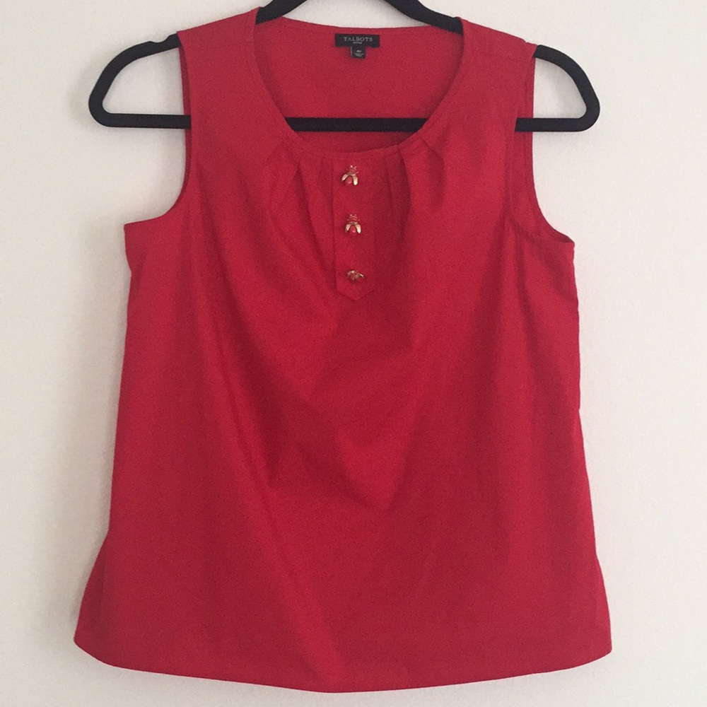 Talbots red sleeveless top w/ beetle buttons